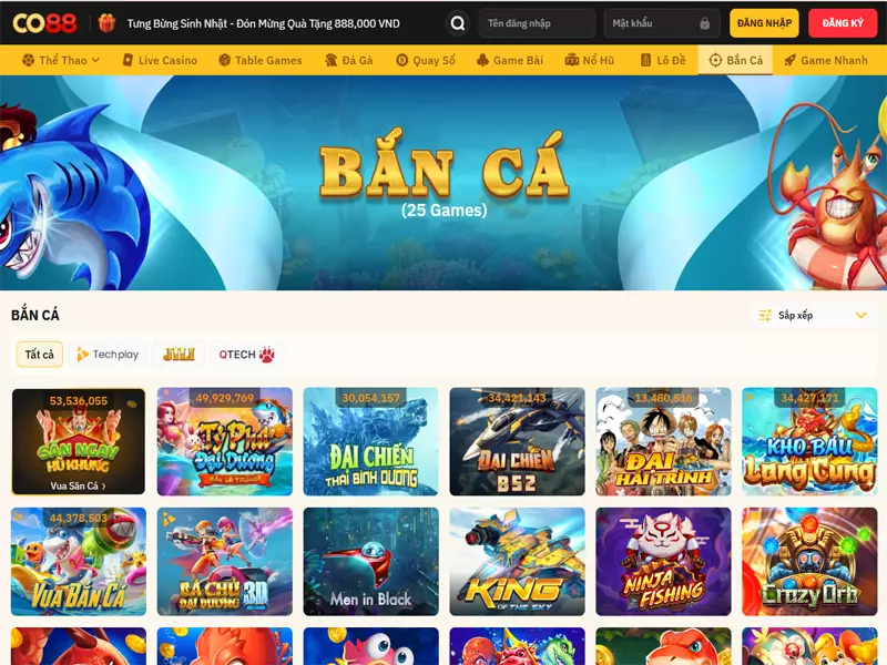 Bắn cá - Cùng săn mồi kiếm bội tiền khủng tại CO88